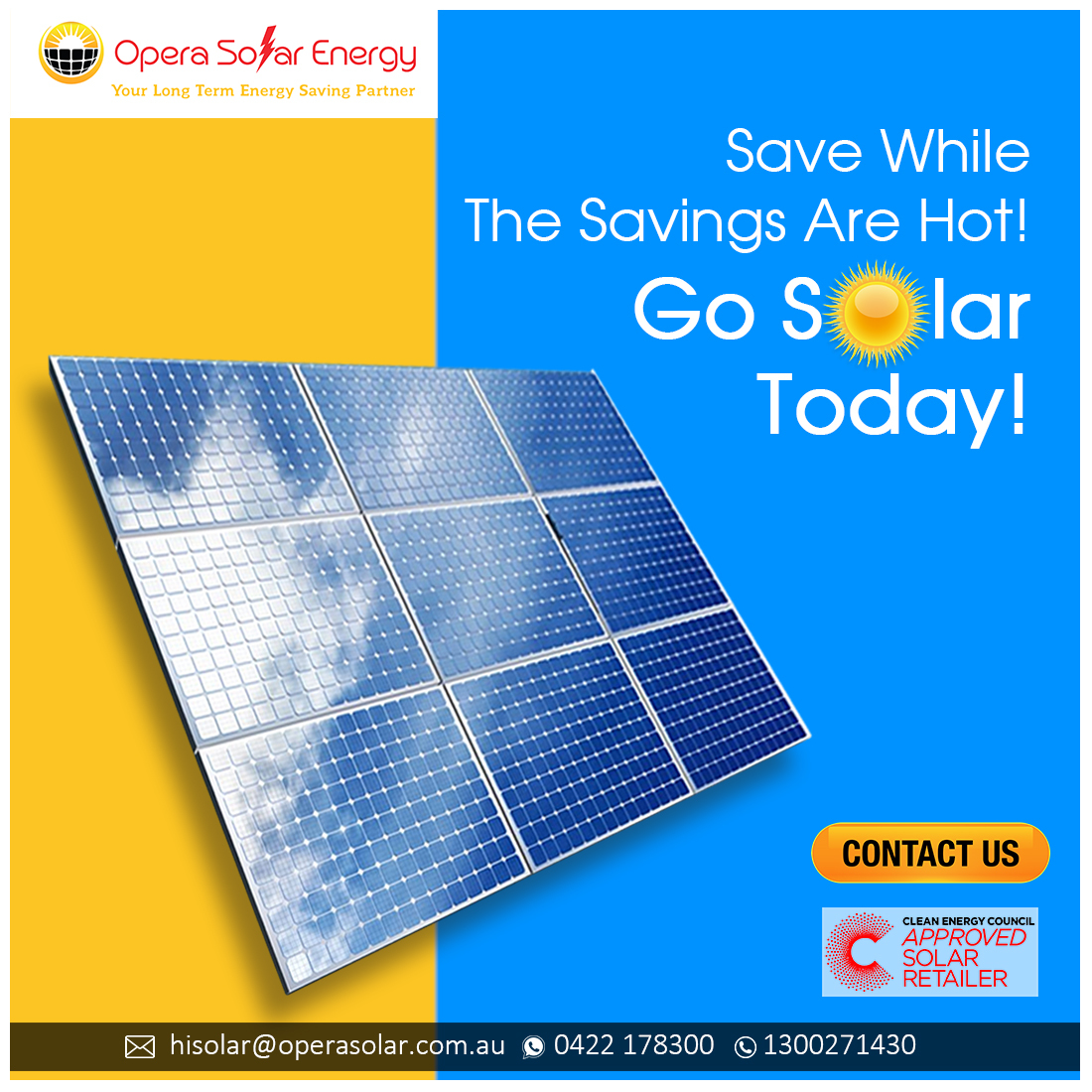Today is the perfect time to get going on your solar installation.'
☎️ : 1300 271 430
📞 : 0422 178 300
📧 : hisolar@operasolar.com.au
#solarpanelinstaller #solarpanels #solarenergy #solarpowerenergy #opersolarenergy #sydney #australia #energy