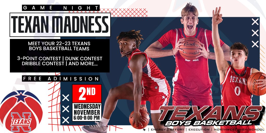 Texan Basketball (@texanbasketball) on Twitter photo Come join us as we Tip- Off The 2022-2023 season with our Annual TEXAN MADNESS!!! FREE Admission!! #NextPlayBestPlay <a href="/TheCorral_NHS/">The Corral</a> <a href="/NHSTexans/">Northwest High School</a> <a href="/nhstv/">NHSTv</a> <a href="/CounselorsofNHS/">NHS Counselors</a> @FerrisDesigns Come join us as we Tip- Off The 2022-2023 season with our Annual TEXAN MADNESS!!! FREE Admission!! #NextPlayBestPlay <a href="/TheCorral_NHS/">The Corral</a> <a href="/NHSTexans/">Northwest High School</a> <a href="/nhstv/">NHSTv</a> <a href="/CounselorsofNHS/">NHS Counselors</a> @FerrisDesigns