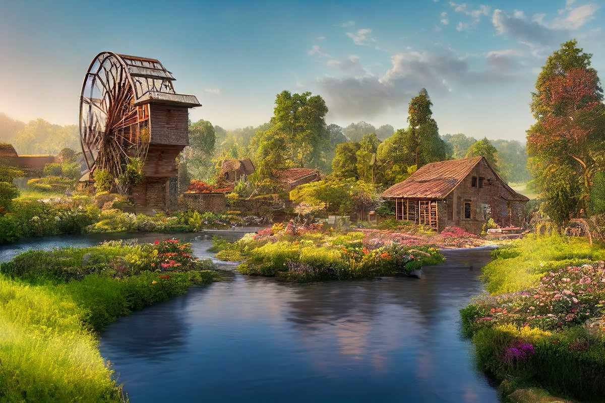 PinkysMusing's tweet photo. I like to ask #ai #art models to create #biomimicry #house and #village #design. It's fun.

This looked #peaceful.

North Eastern #australia, must have #aquaponics and #hydropower prompt.

#futurism #biomimicry #greencity #solarpunk #scificity  #solarpunkart #homestead #scifiart https://t.co/6ifn9tOoWu