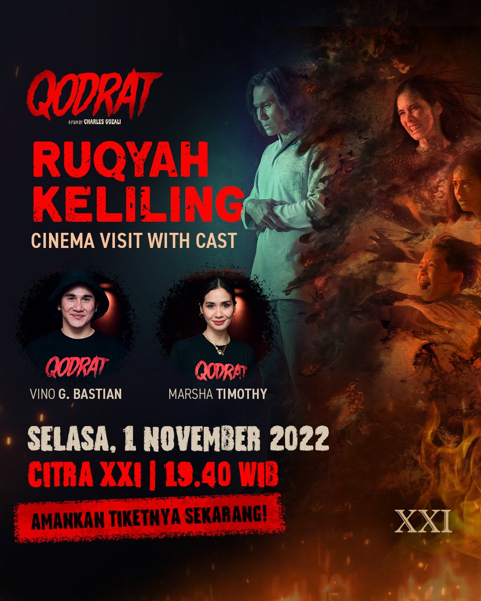 Halo Jakarta! Yuk merapat bertemu Yasmin dan Ustadz Qodrat.
Lokasi di Citra XXI Pukul 19.00 WIB. 

Sehabis jantung dag dig dug nonton filmnya, eh deg-degan lagi ketemu pemainnya. Bakal seruuu!

Sampai ketemu ya teman-teman!

#Qodrat