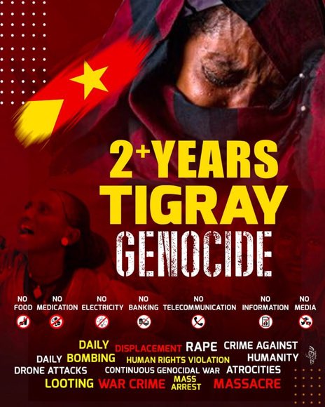 RandaHabib's tweet photo. 2 Years of #TigrayGenocide 

That’s what people endure:
Bombing, drone attacks, displacement, rape, looting, atrocities, genocidal war, mass arrest, famine, children malnourished, children dying…
And so much more 😢 https://t.co/8f3rqboLi0