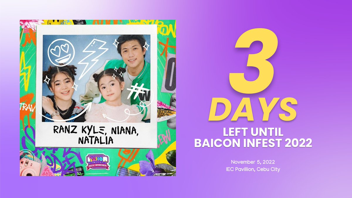 GVO_Network's tweet photo. Few days left until our fav trio performs at the country's largest creator fanfest! 🤘 

🎫 Buy your tickets here: https://t.co/dzbv4TbV8a

#RNNxBaiConInFest2022 #BaiConInFest2022 #RNN #RanzAndNiana  #RanzKyle #NianaGuerrero #NataliaGuerrero #OneWithNatalia https://t.co/wTySrqWemL