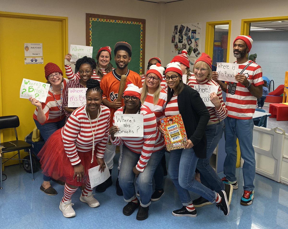 Today for <a href="/moraviapark_105/">Moravia Park Elementary School</a> Literacy Day our leadership team &amp; support staff dressed as variations of Where’s Waldo…. But we put a Moravia twist on it and made it the most FAQ “Where’s Ms Brooks?!” <a href="/cmbradybrooks/">Caitlyn Brooks</a> bc she’s always on the go between Upper &amp; Lower buildings!!