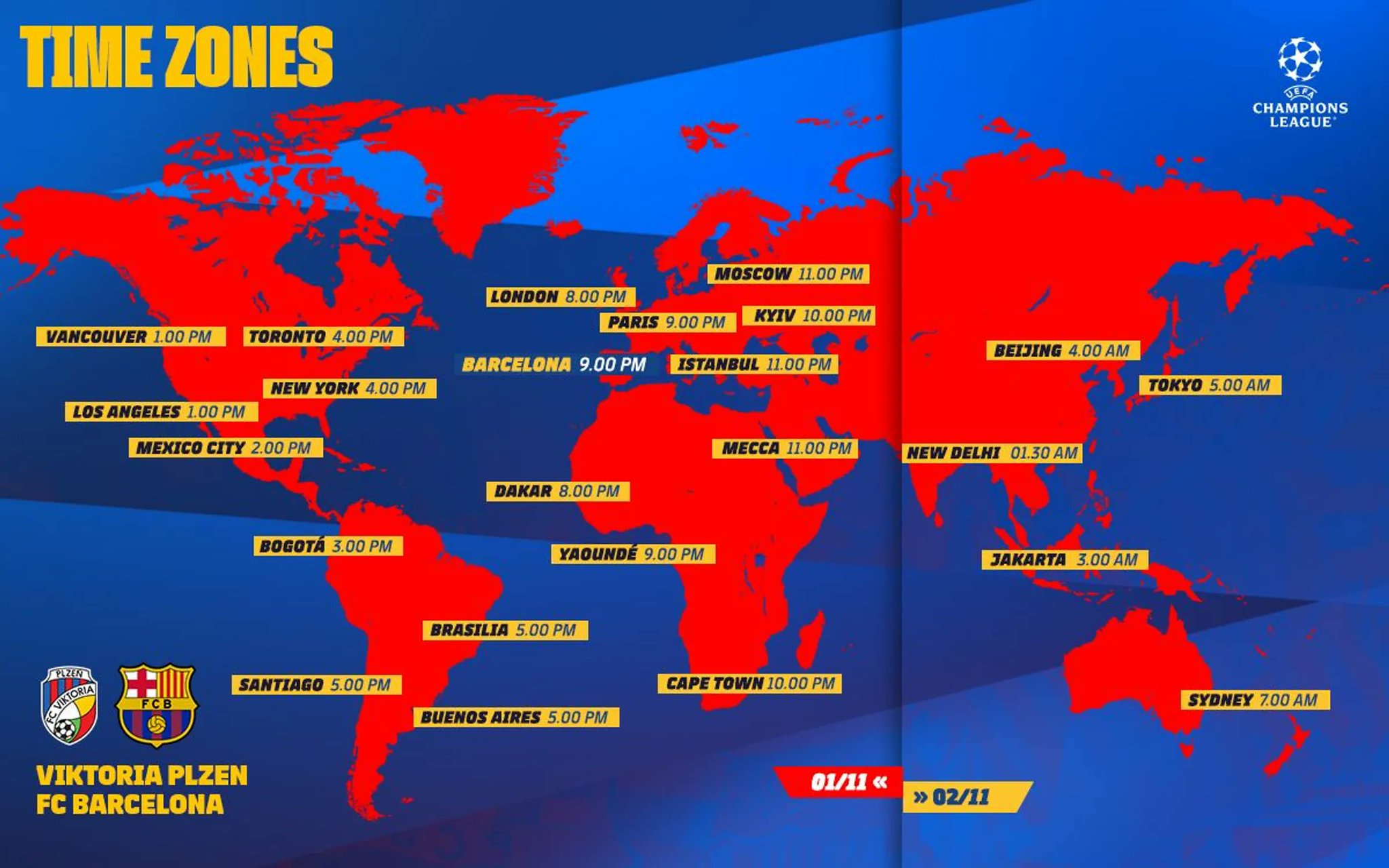 FC Barcelona on Twitter: "Global kickoff times for tonight's game https ...
