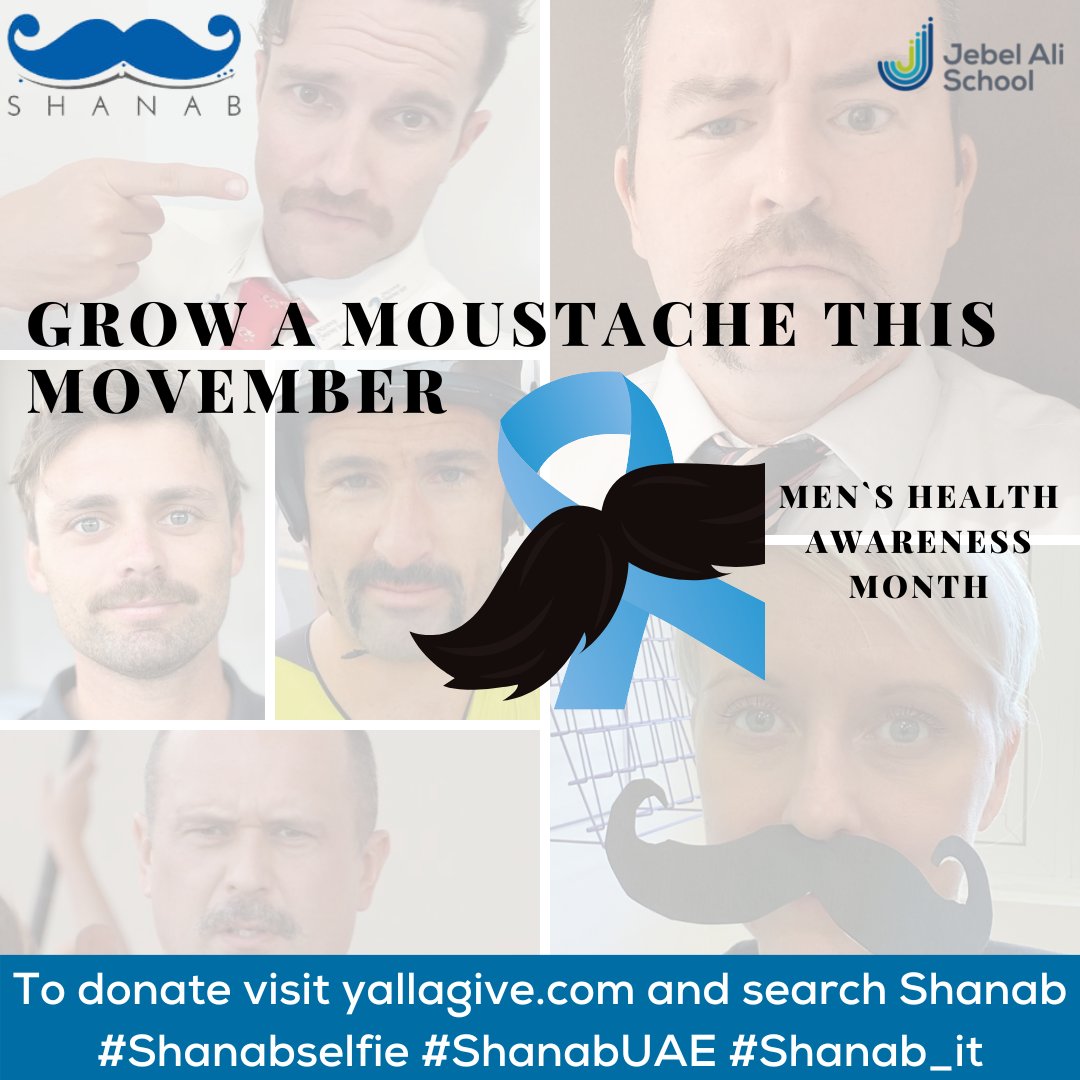 jebelalischool's tweet photo. It's Movember! Throughout November, we support Shanab, to help raise awareness for men's health! Participate however you can, grow a moustache, donate, wear a fake moustache!
To donate: https://t.co/Tbg9eArtKk
#Shanab_it #focpuae #JASDXB @Taaleem @focpuae https://t.co/spioxgzSMm