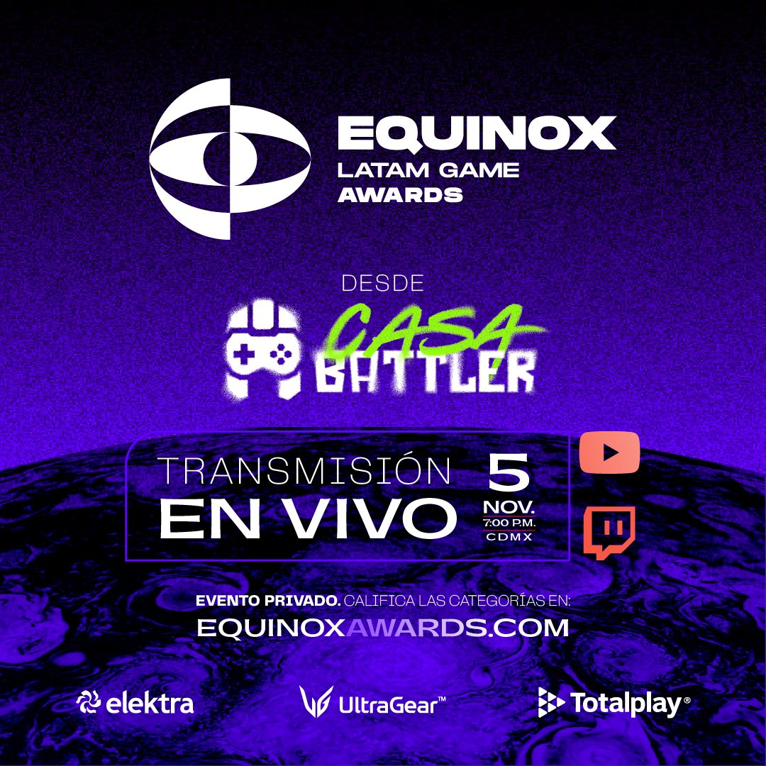 battleresports's tweet photo. 💣¡Noticia grande! La entrega de los premios EQUINOX GAME AWARDS 2022 serán en la nueva Casa Battler en CDMX. Un evento donde se premiarán 43 categorías a los desarrolladores, creadores, actores y adaptaciones al español. https://t.co/kD9QIjbSqN
