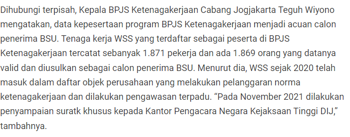 BuruhYogyakarta's tweet photo. Yang pinter matematika, tolong bantu admin dong.

Di website jumlah pekerja ada 4.000. Data dari BPJS TK, jumlah pekerja terdaftar ada 1.871.

Kurangnya berapa itu ya?

+ ternyata sejak 2020 sudah masuk daftar spesial👀 https://t.co/YSPuSDdyjE