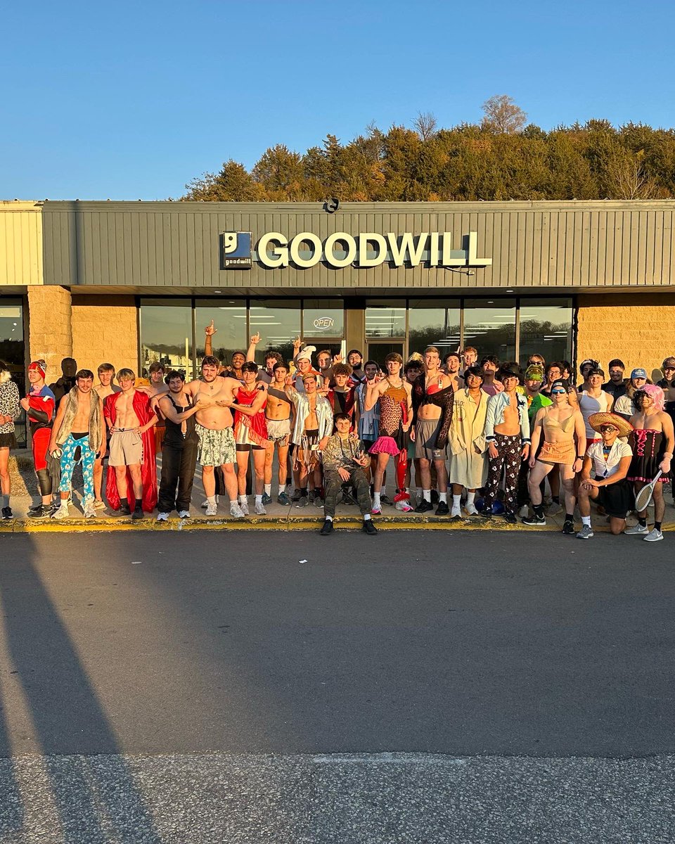 LutherWrestling's tweet photo. Happy Halloween!  Our annual team @goodwillintl run where guys draw teammate’s names from a hat and buy them an outfit to run back to campus in. #TLAN https://t.co/3CvqBkqmrl