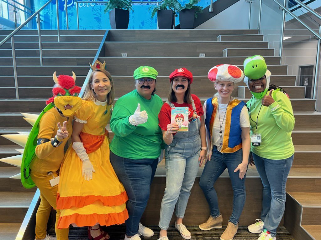 MrsJenBaldree's tweet photo. Halloween fell on Book Character Parade Day!!! I work with the MOST fun crew! @2ndGrdAdventure @WithMsManriquez @DorysBGonzalez1 #matzkeproud #bowserwinsbestcostume https://t.co/tu9eRbPPt2