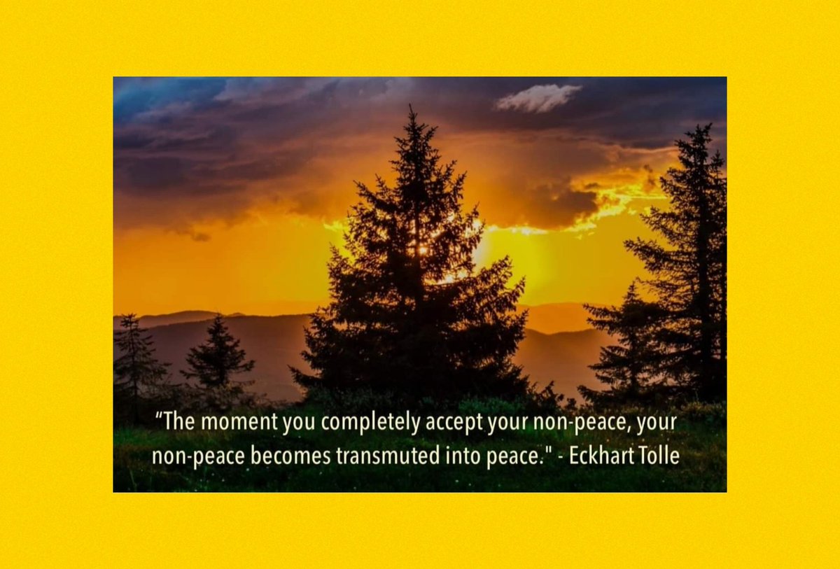WholeHealthLife's tweet photo. Peace Paradox.
Peace following acceptance of non-peace.

I experienced that after finishing my 1st 8 weeks of MBSR.
Accepting that things weren't "better," that I wasn't "better," brought feelings of ease &amp; freedom.

#peace #nonstriving #nonjudgement #peaceparadox #MBSR #ETolle https://t.co/8CJho7azjz