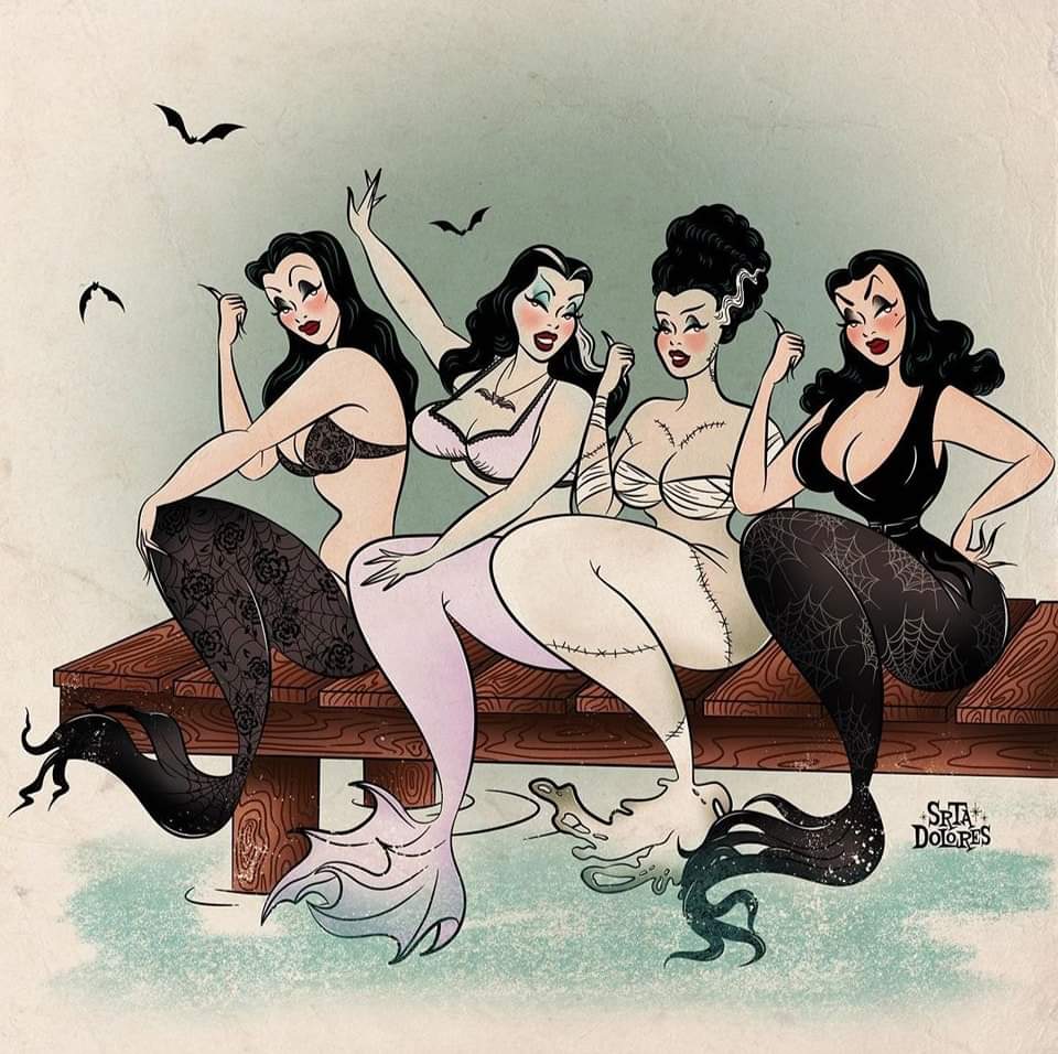 Cousin_Tweet's tweet photo. @Srta_Dolores has a ton of spooky pinups on her Instagram that you should very much check out! But this one seemed especially appropriate to share here.

#AddamsFamily #MorticiaAddams #Mermaids #TheMunsters #LilyMunster #Vampira #BrideOfFrankenstein https://t.co/dXJ3PdOBzX