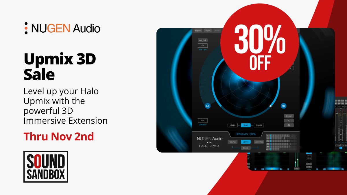 SoundSandbox's tweet image. Level up Halo Upmix with the 😈 3D Immersive Extension providing additional 🎛️ vertical controls via an expanded user interface.

30% Off thru 11/2:
bit.ly/3gYuAvb

NUGEN Audio #plugin #plugins #vstplugins #audioengineer #SoundSandboxStore