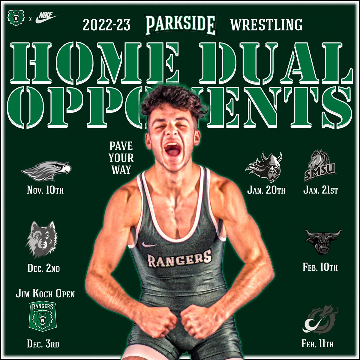 7 times to catch us #DefendTheDen

1️⃣ Non-Conference Dual
1️⃣Jim Koch Wisconsin Open
5️⃣NSIC Conference Duals

(All high school and youth teams can receive free admission. Coach must submit roster to beckern@uwp.edu 48 hours prior to meet date)