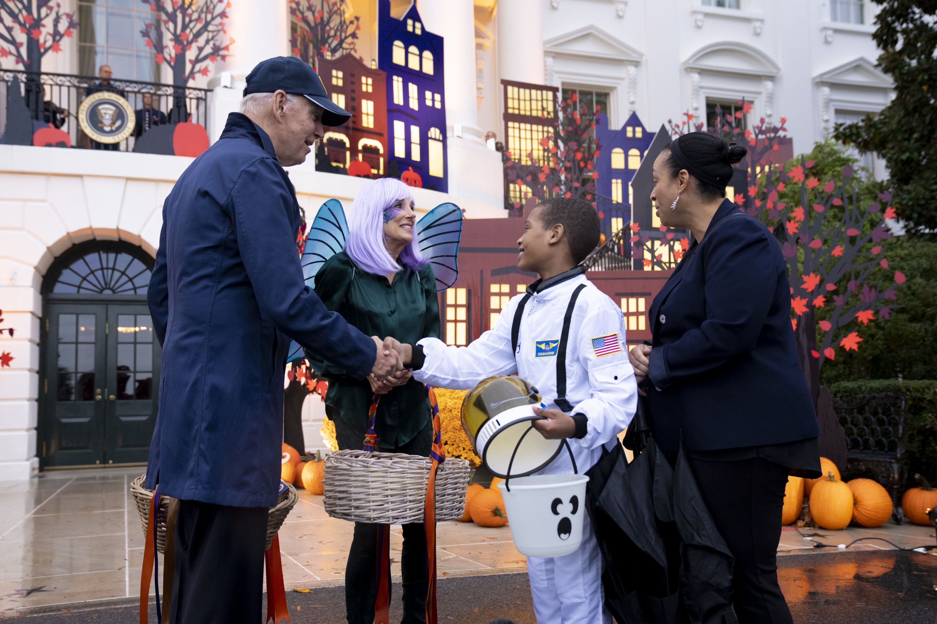 President Biden and the First Lady welcome trick-or-treaters at the White House.