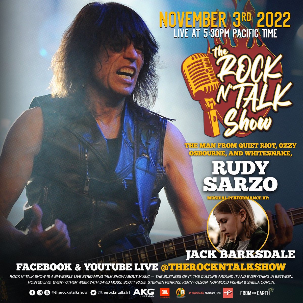 woodywoodstraw's tweet photo. @therockntalkshow This week, from Quiet Riot, Ozzy Osbourne, and Whitesnake, @sarzo.rudy! And this young gun we found has been blowing up the town! @jackbarksdalemusic joins us to perform his new single, Gone! Thursday, 11/03/22! See you soon! https://t.co/KW5QMfbFsY