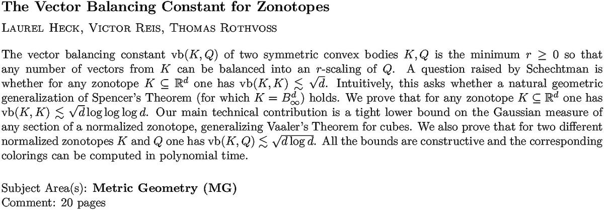 arxiv.org/abs/2210.16460…
L Heck et. al.
The Vector Balancing Constant for Zonotopes