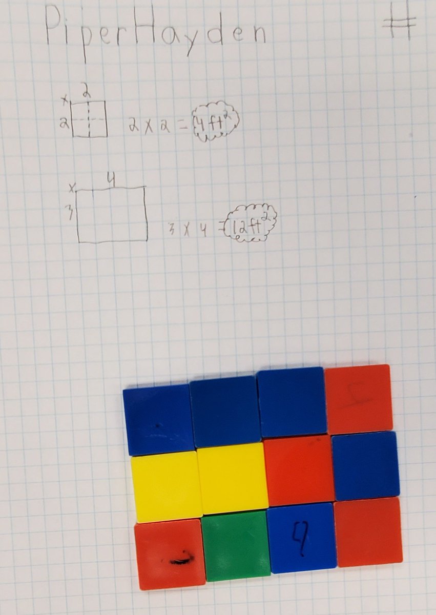Dulzura4523's tweet photo. 3rd gr. Ss @MtHopeNanjemoy used inch tiles to build arrays, graph paper to engineer sketches, then built their array to scale on the floor.  #squarefootage #unitmatters https://t.co/f8JZeOPRsc