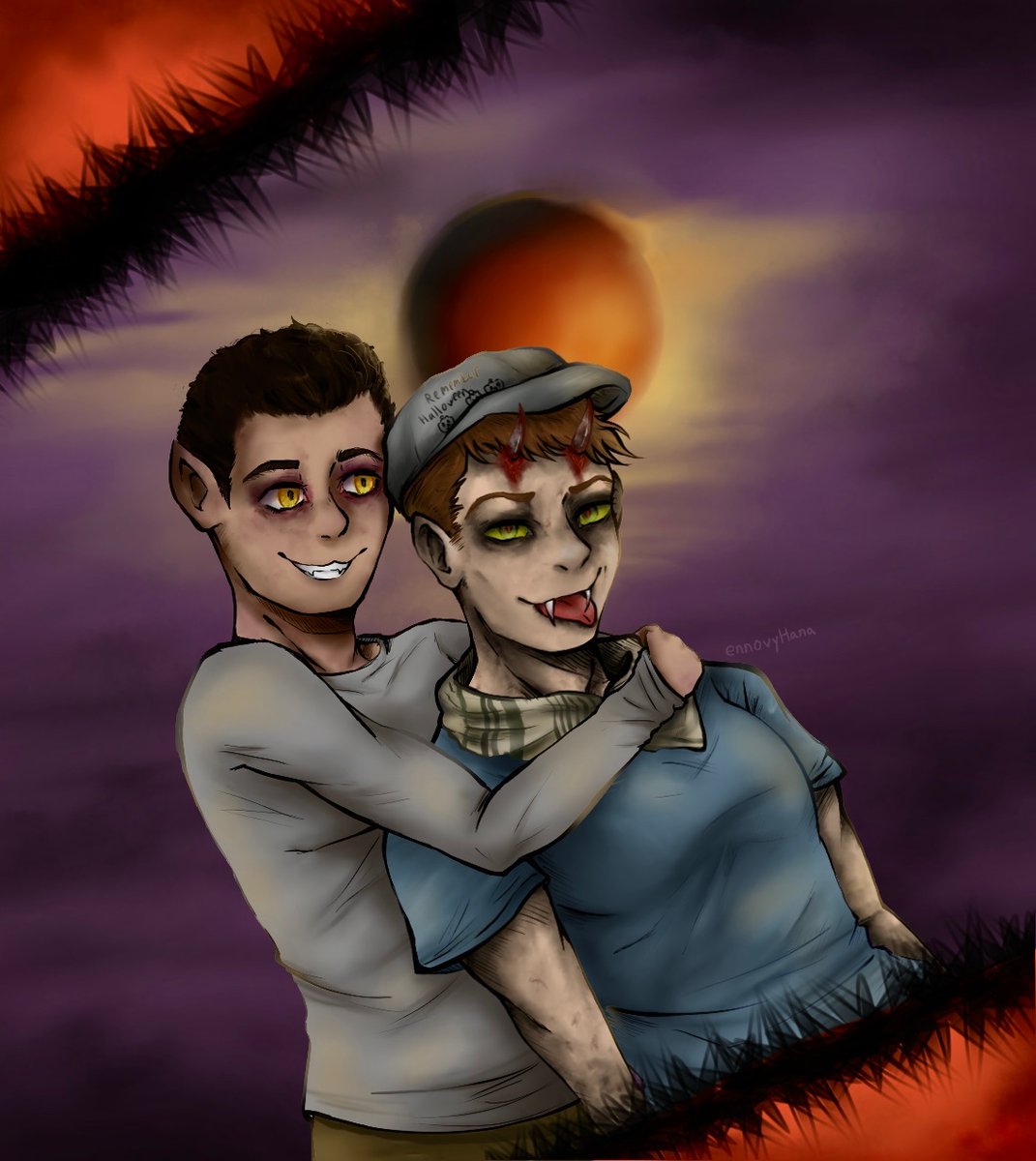 EnnovyHana's tweet photo. *crawls out of hole* Halloween :] #HouseOfAshes #jasonkolchek #salimothman #jalim #darkpicturesanthology #darkpictures #TheQuarry  #hackettsquarry #vampire #werewolf #fanart #SupermassiveGames #jasonxsalim #salimxjason #hoa #quarrygame #claricestokes #joeygomez #nathanmerwin https://t.co/7lZEcgEMhH