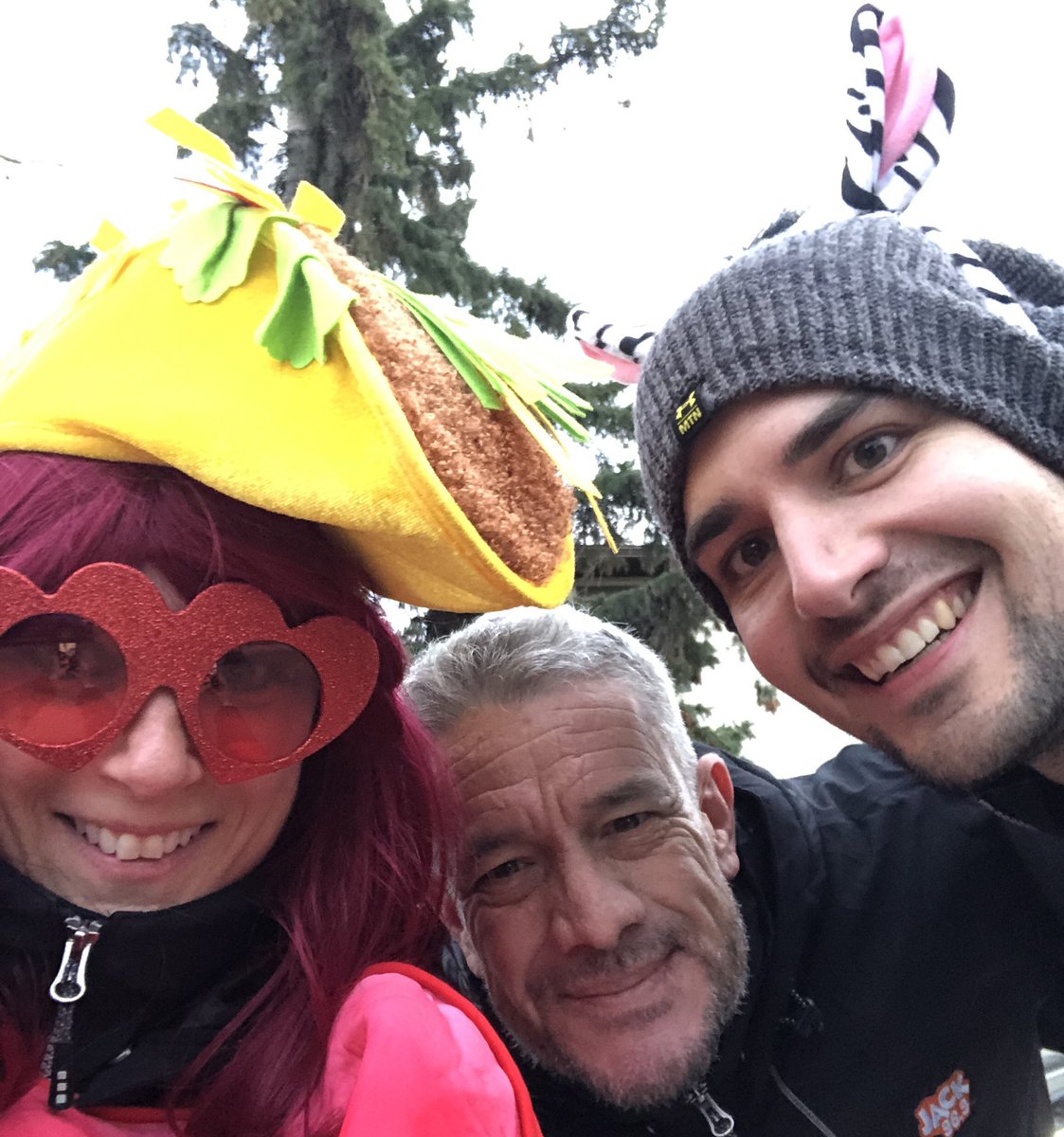 JACK969calgary's tweet photo. Kevin is a zebra. 🦓 
I am Princess Taco Love 🌮❤️
And Matt is … Jacket Man? … 🙋‍♂️

Out for Reverse Trick or Treat delivering candy @gummiboutique - @SarahCrosbie 

- @morningshowmatt 
- @DJKevinHayes https://t.co/LH2K3WbORR