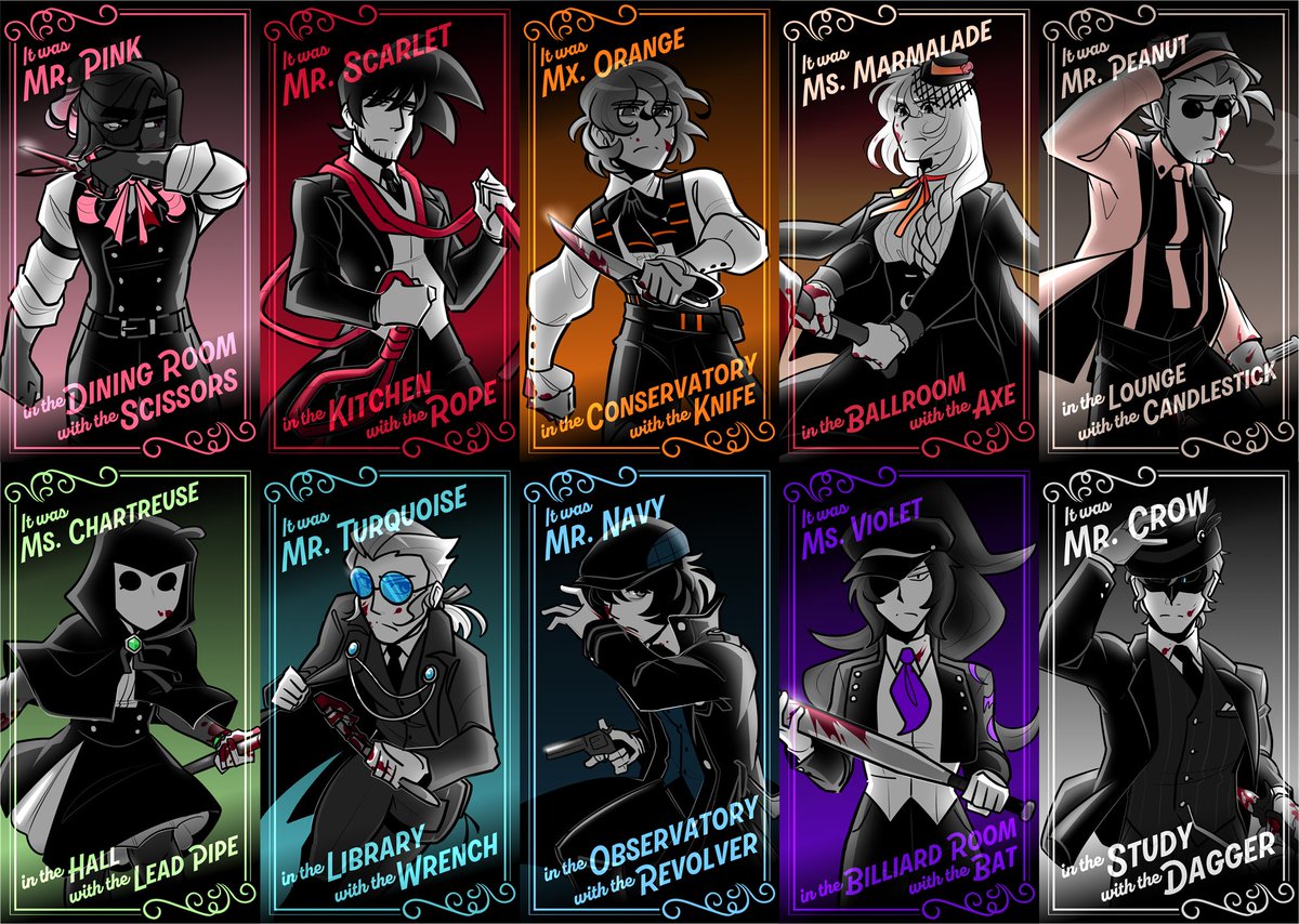 Happy Halloween to the <a href="/SplinterCityOCT/">Splinter City ⚙COMPLETE⚙</a> folks! I spent the month being physically sick and also sick in the head drawing some characters as Clue players