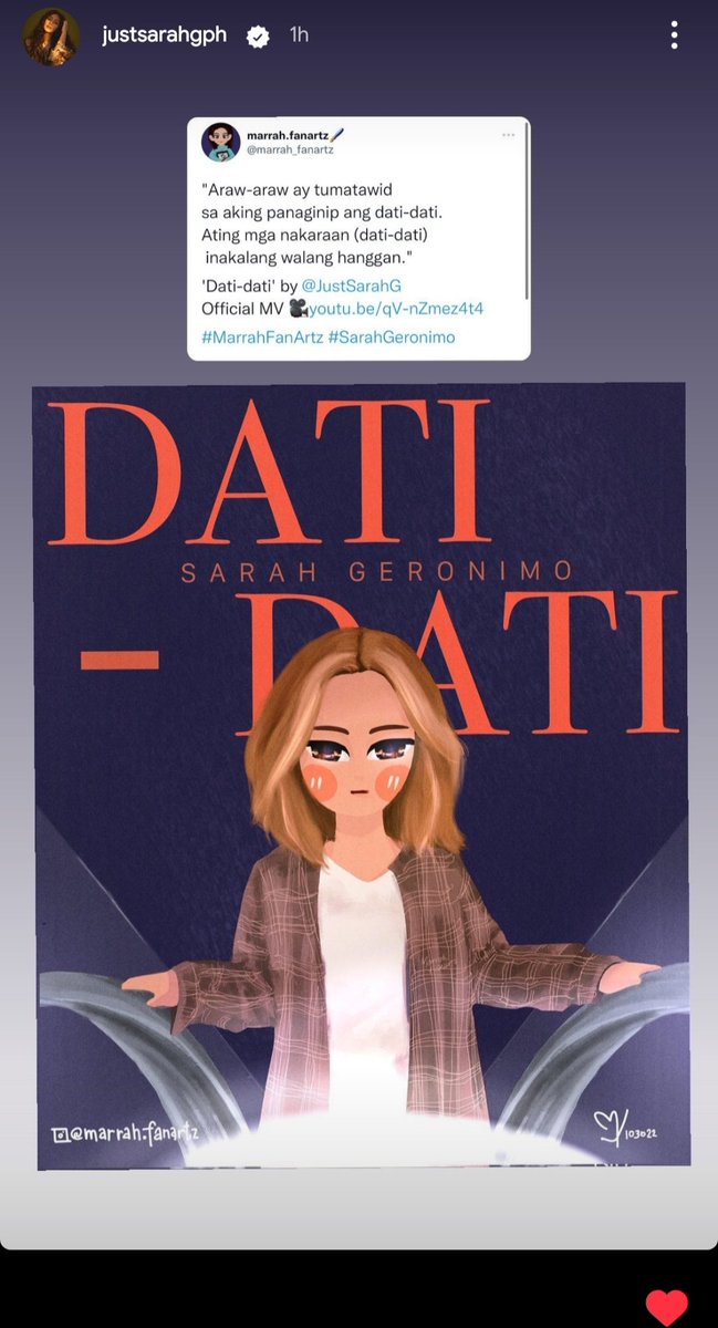 MarrahJanine's tweet photo. AAAAAAAHHKKKKKK @JustSarahG posted my fanart on her ig story. grabe yung woke up like this huhuhu 🫶❤️

@marrah_fanartz 🎉 IG story debut mooooo😄 https://t.co/FhM8tbCCQz