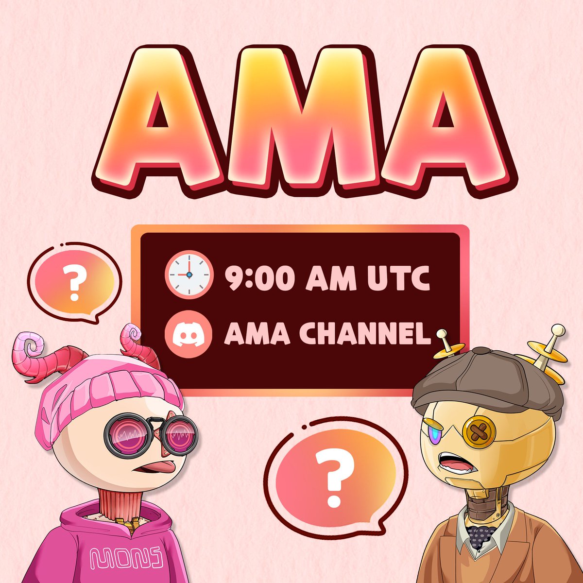 MongenNft's tweet photo. ‼️ Give away NFT for the member who actively contributes to the development of the project in the AMA today 🗣️

⏰ 9:00 am UTC 
◀️ AMA Channel

👉Go to our Discord server to participate in the event: https://t.co/QXAaCaf68N

#AMA #NFTs #ETH #NFTGiveaway #NFTCommmunity https://t.co/ngIKjX4aMJ