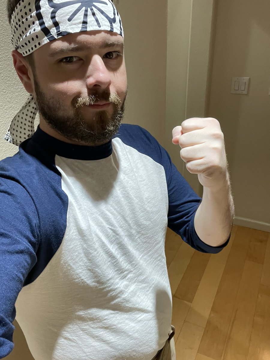 Th3Doubl3D's tweet photo. I can’t believe in 35 years of being Daniel I never thought to dress up as Daniel-san. #Halloween #KarateKid https://t.co/QQRK4L0WIs