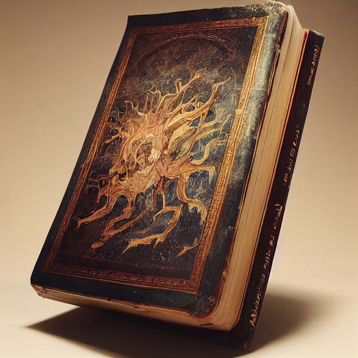 SmirkingDesigns's tweet photo. Late entry for day 12 of #GenTober... Cursed. I don't suggest reading from this book. Made using #Midjourney. #GenTober2022 https://t.co/Li28umytM5
