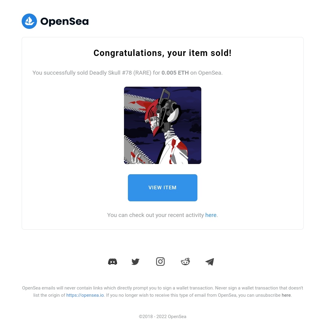 LET'S GOOO SOLLDD 🔥🔥🔥

Get love email in the morning, this is really make me happy, I'm finally got my spirit back, thank you so much <a href="/RadchenkoMatt/">Matt Radchenko</a> 💀🔥💙 

Will keep the good work! 

#NFTsales #NFTjapan #NFTCommuinity #NFTs
