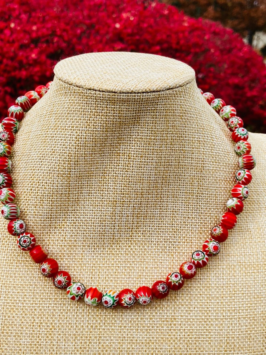 Excited to share the latest addition to my #etsy shop: Red White Green Round Millefiori Beaded Necklace for Women / Round Beads Murano / Italian Beaded / etsy.me/3frmoD5 #handmadejewelry #lampworkbeaded #italianneckace #italianjewelry #multicolorbeads #fashions