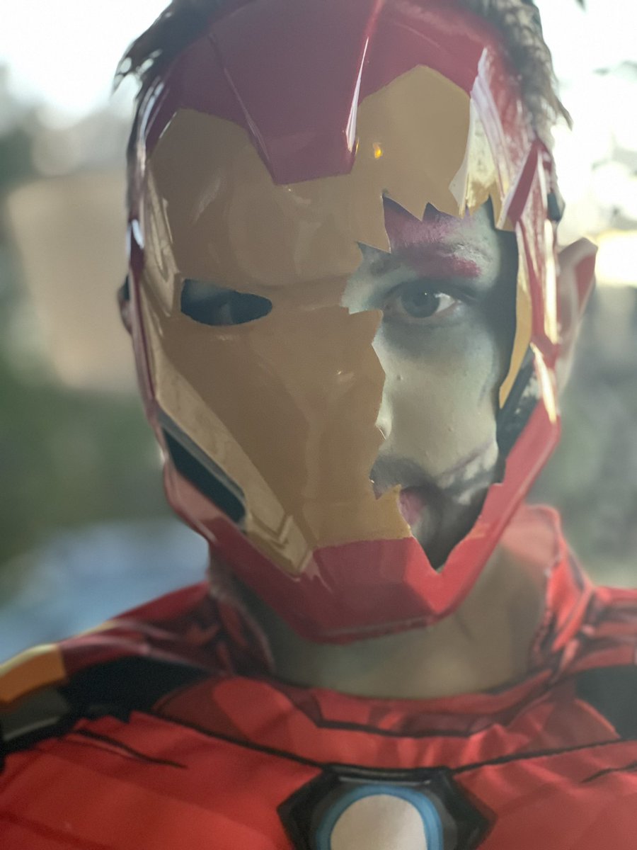beguilingtechie's tweet image. My son, Jareth, wanted to be zombie Iron Man. We managed to pull it off with a little extra work today (made the mask from the clear packaging mold). #marvelwhatif #zombieironman @RobertDowneyJr