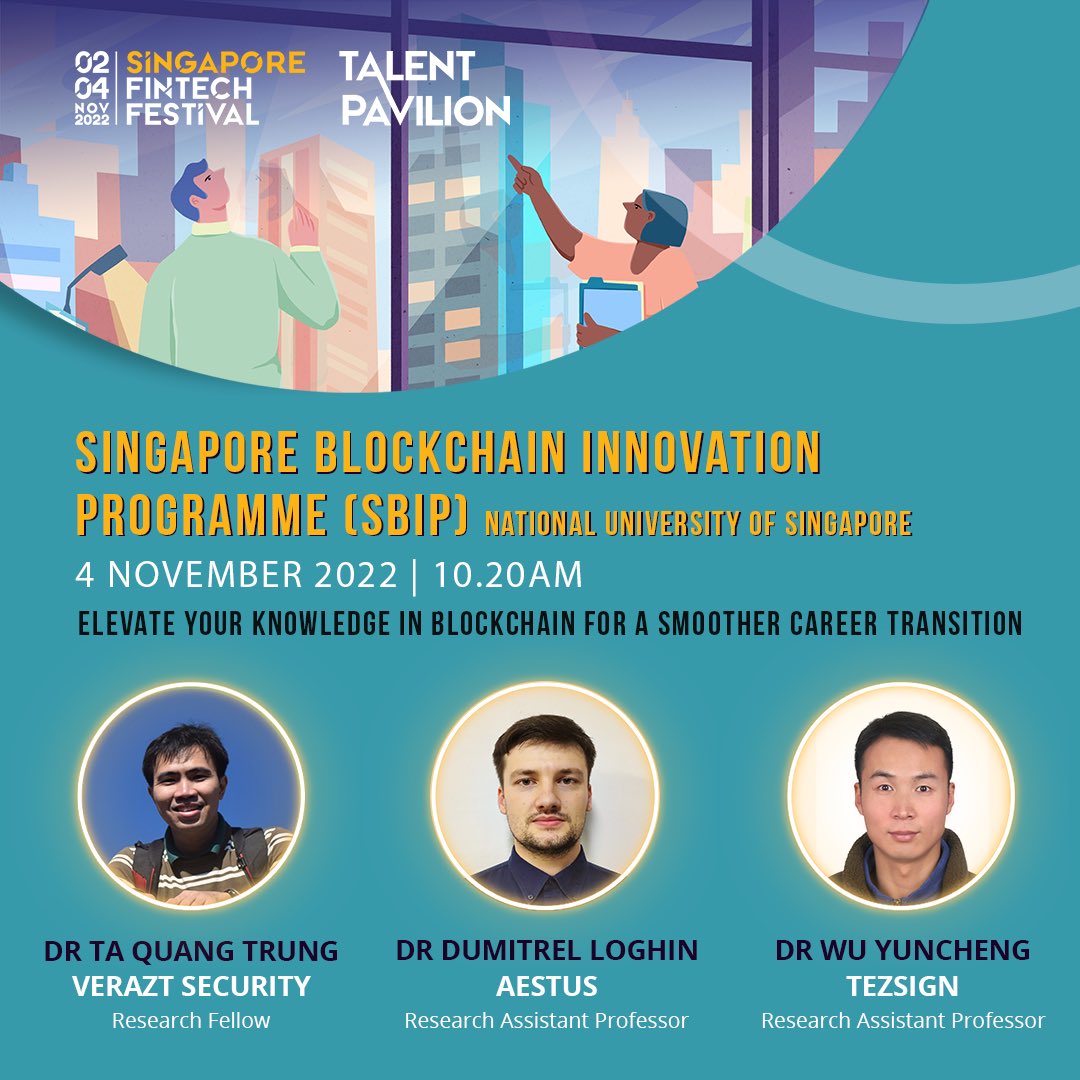talentpavilion's tweet photo. Come join us for a presentation by NUS Blockchain representatives from SBIP. 💯

They will be sharing more about how they make use of their skillset and knowledge in Blockchain, Web 3.0 to develop projects and provide students with avenues to learn these skills.

Sign up now! https://t.co/Z5wUDXv3Lp