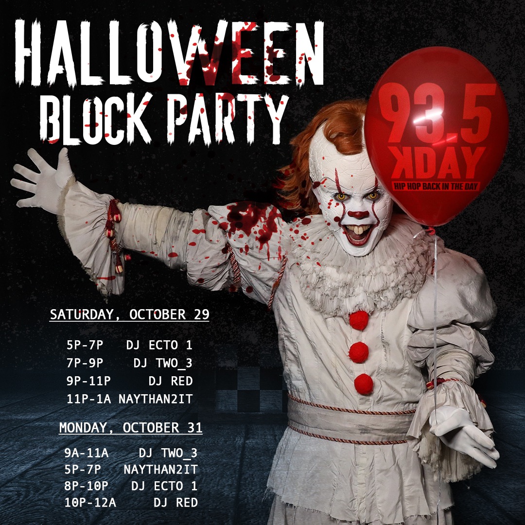 The #Halloween Block Party Mix is taking over Spooky Season! Tap in LIVE with your favorite KDAY Mixers! 🎃🔥👻 <a href="/Naythan2IT/">Naythan2It</a>  <a href="/DJRedfromLA/">DJ Red</a> <a href="/DJECTO1/">DJΞCTO1</a> 
•
LISTEN LIVE: player.listenlive.co/35791