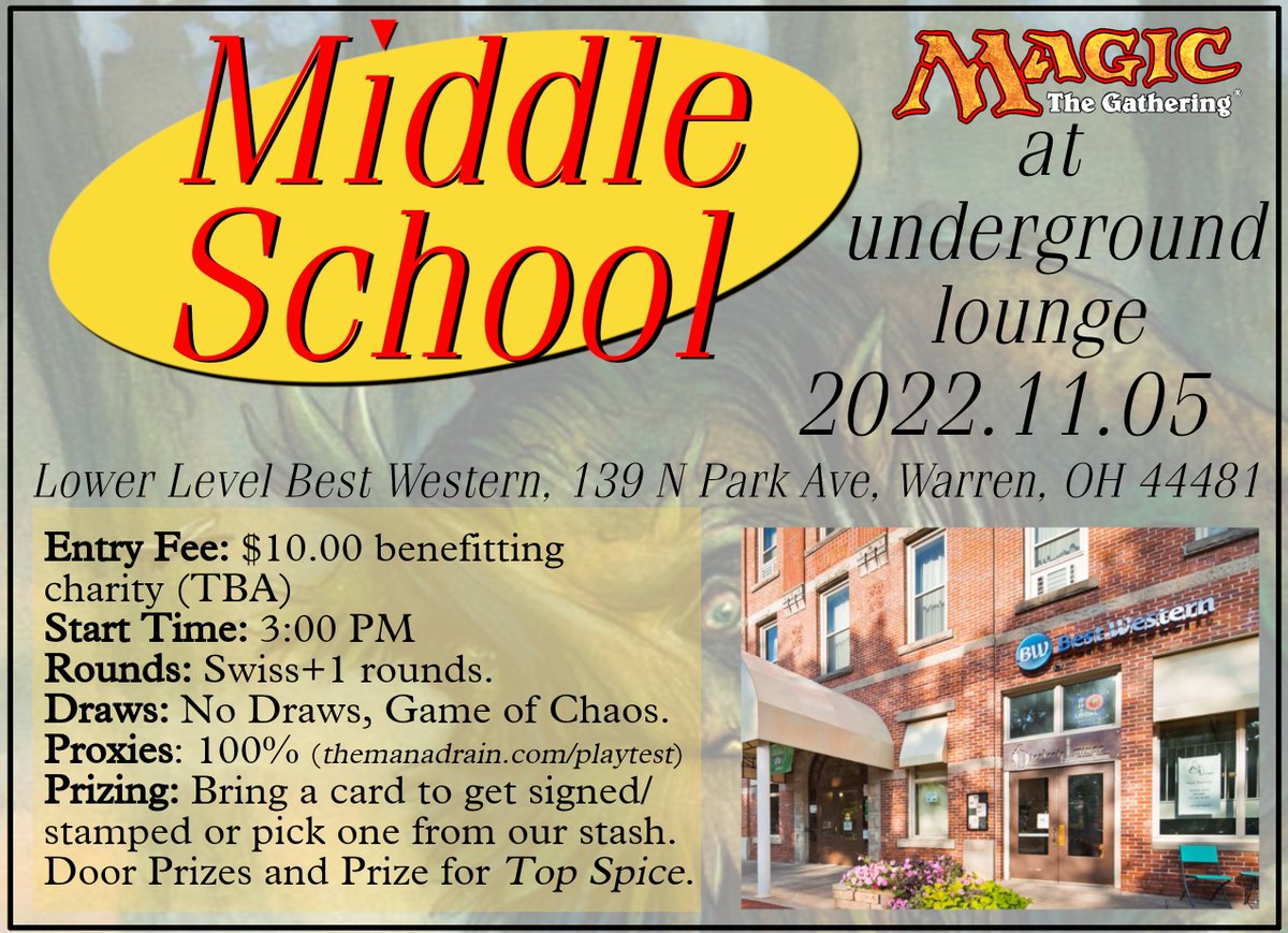 ClevelandRocsOG's tweet photo. This Saturday, Team Serious/Cleveland Rocs present: The Magic at Underground Lounge. Questions? Ask! Register on mtgmelee: https://t.co/Cj6gBFsN7u https://t.co/1ZrqoTF28l