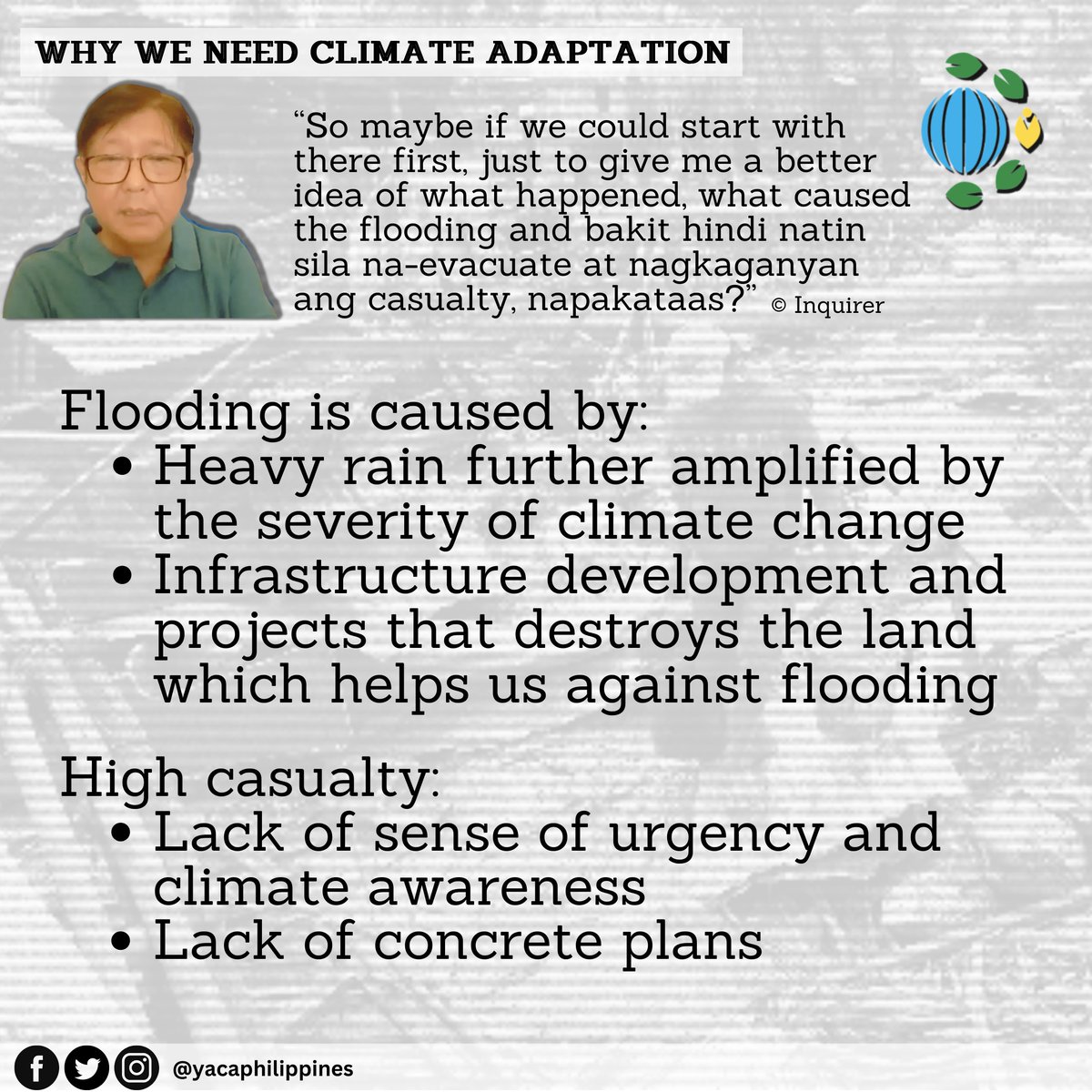 YACAPhilippines's tweet photo. Stronger typhoons have become more evident, bringing destruction to the lives and livelihoods of ordinary people. We continue to demand accountability to build climate resiliency. We need pro-people actions!

READ MORE: https://t.co/VWdOtgMiry https://t.co/eBZCPwLofF