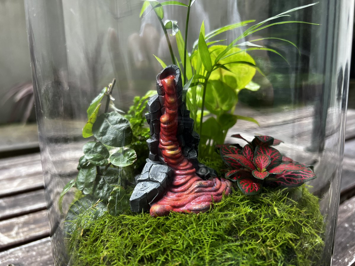 AdamMof's tweet photo. Thanks @Bethesda_ANZ @TESOnline for a completely unexpected, genuinely beautiful terrarium, reflecting the environment of Galen in #ESO’s Firesong, which launches today. I’ve got a spray bottle to take care of the plants, and I’ll get some liquid magma to top up the volcano. https://t.co/ppS76vzmF5