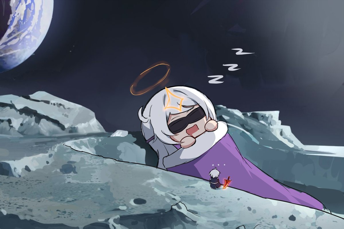 paimon (genshin impact) zzz sleeping halo planet white hair chibi 1girl  illustration images