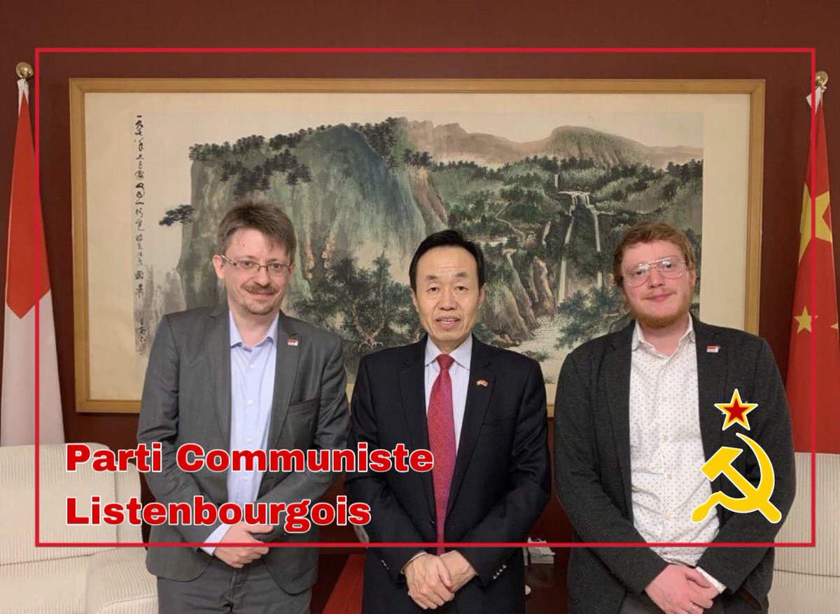 PCL_Listenbourg's tweet photo. Une rencontre importante a eu lieu avec le camarade Wang Shihting, ambassadeur de la RP de Chine en Suisse et les camarades M.Kros et A.Gauthier, resp. secrétaire et secrétaire adjoint du PCL pour traiter des questions d'actualité et consolider les relations entre nos partis https://t.co/H7jxSLpAfl