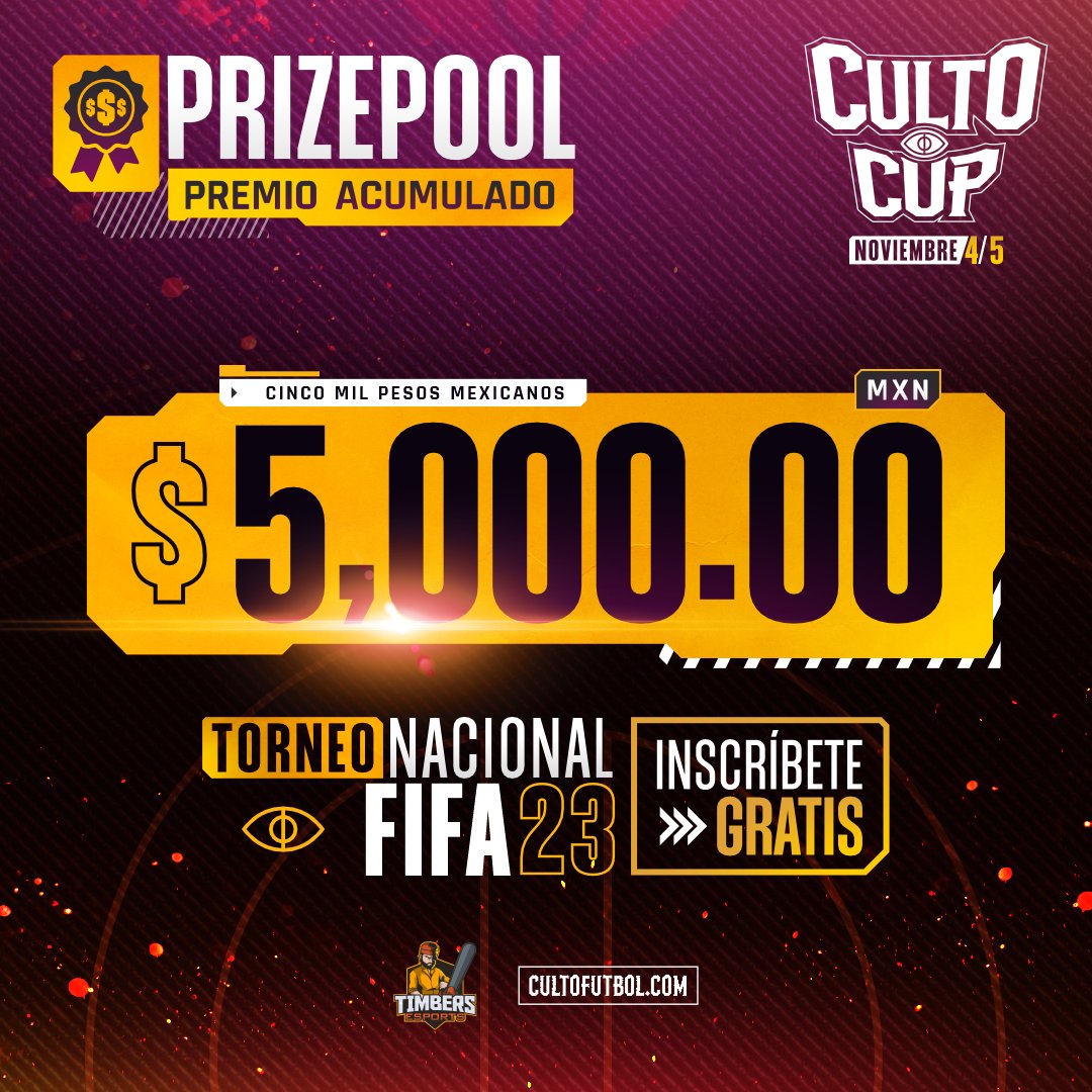 Se acerca #CultoCup🏆
Corónate como el mejor jugador de #FIFA23 de la comunidad #Culto gana el prizepool aumentado de $5,000mxn💰 

 4 y 5 de noviembre con transmisiones en vivo twitch.tv/cultofutbol 📺

📝Inscríbete👉bit.ly/CultoCup