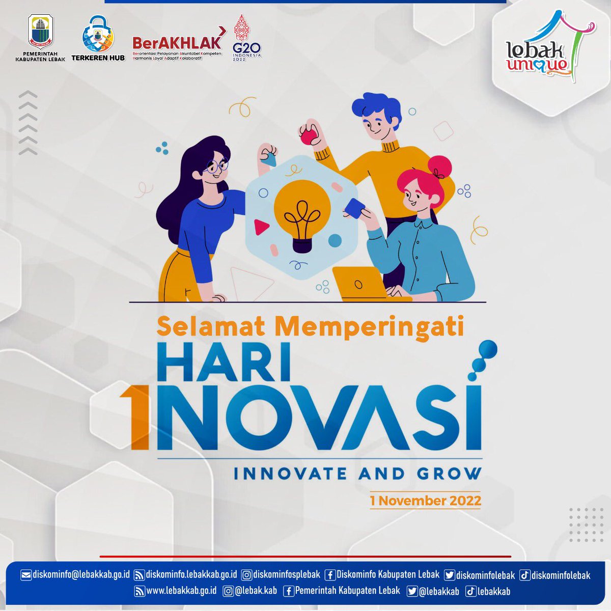 Selamat Memperingati Hari Inovasi
' innovate and Grow ' 

#visitlebak #lebakunique #bekerjadenganhati #terbukaitukeren #hariinovasi