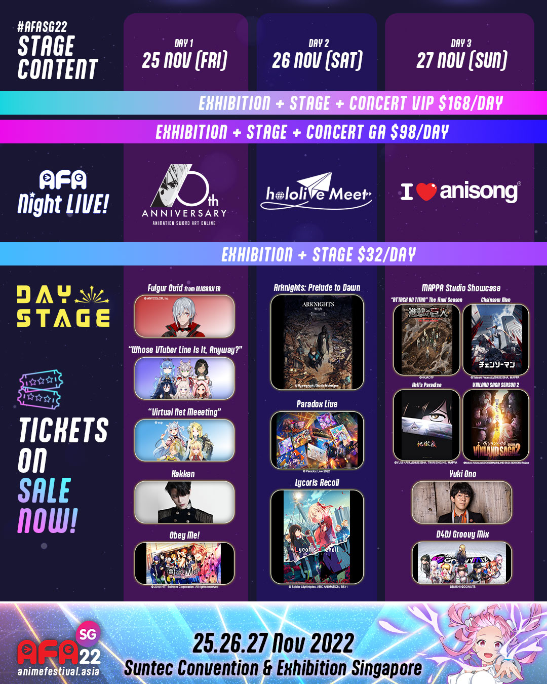 Anime Festival Asia (AFA) on Twitter "Tickets for AFASG22 Day Stage