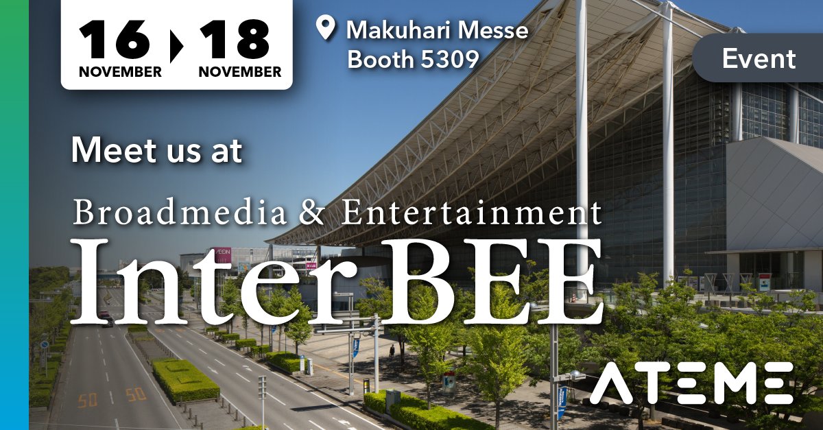 ateme_x's tweet photo. We are attending @Inter_BEE in Japan on November 16 - 18. 😊 Our experts will be on booth 5309 discussing your video needs. Make sure you come and meet us.
#Ateme #OTT #Latency #SaaS #DAI #dynamicadinsertion #InterBEE https://t.co/uod92WAvUg