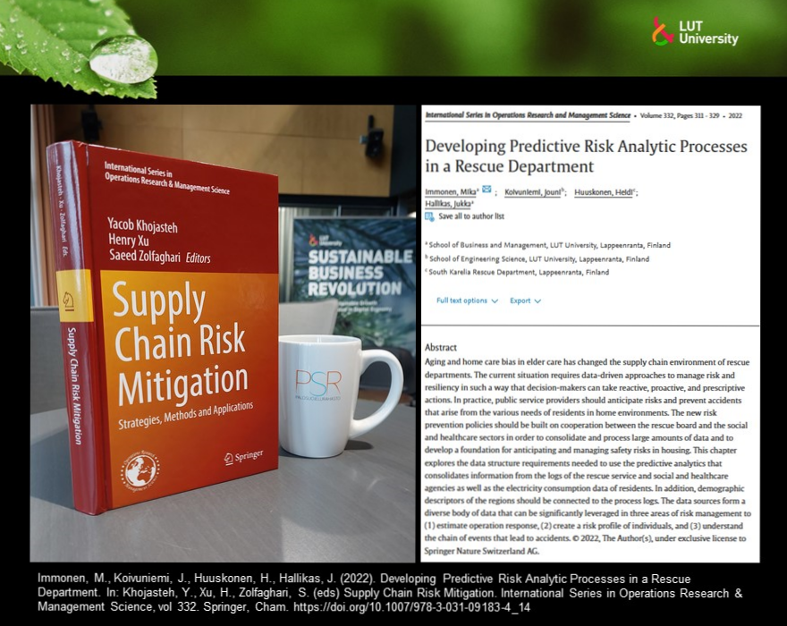 mi_immonen's tweet photo. Happy to share our latest book chapter “Developing Predictive Risk Analytic Processes in a Rescue Department” with co-authors @HuuskonenHeidi @EKpelastus and J. Hallikas and  J. Koivuniemi @UniLUT. 😀Thanks also for @Palosuojelurah for support.
https://t.co/KVTsVhqInP https://t.co/DiKNOkSuky