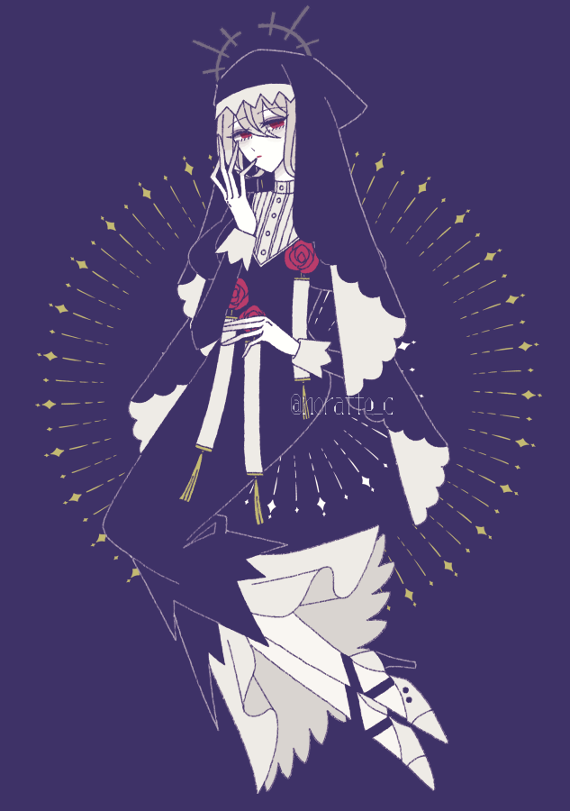 specter (arknights) 1girl solo dress red eyes nun habit black dress  illustration images