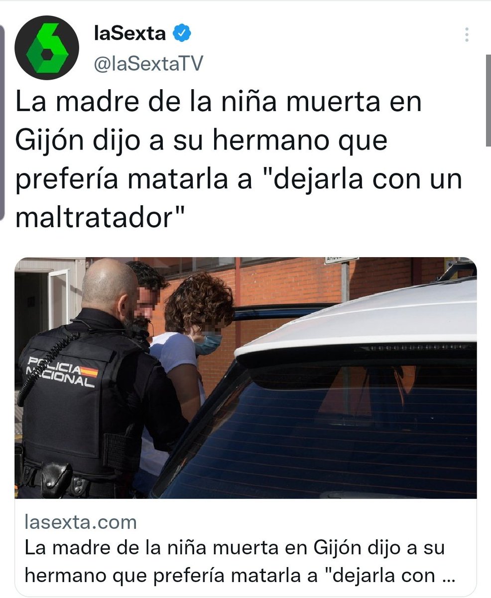 progrestonnnA's tweet photo. No @laSextaTV, la niña ASESINADA.

Ojalá se os caiga el pelo por este titular, en el que blanqueais a una ASESINA y condenais (aún sabiendo que es mentira) al padre de la niña. TERRORISMO INFORMATIVO. https://t.co/Nx4vdblvw0