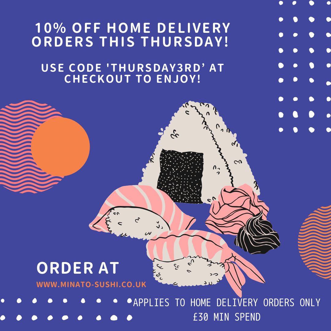 Enjoy a discount on us this Thursday! #eastlothian #sushi #minatosushi