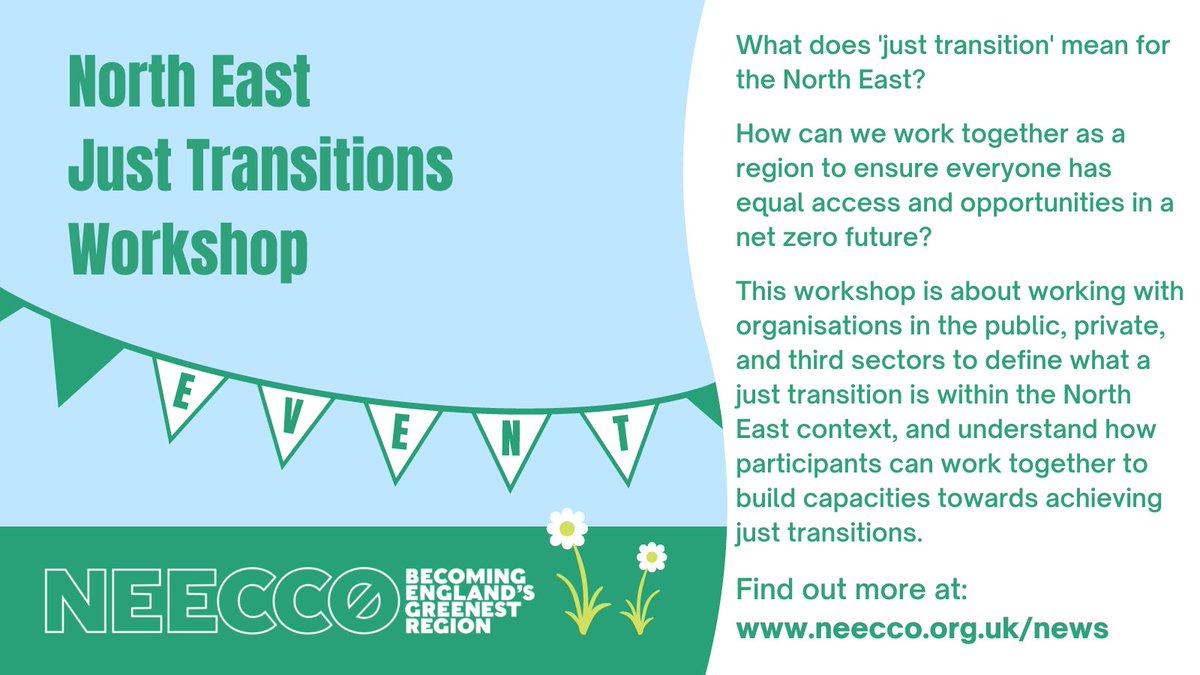NEE_CCo's tweet photo. To become England's Greenest Region, we need to create equal access to a greener, cleaner future while reducing inequalities stemming from the climate crisis. Join us for a just transition workshop - register your interest by Friday 4th November #NetZeroNorthEast https://t.co/jJSXKYxQYZ