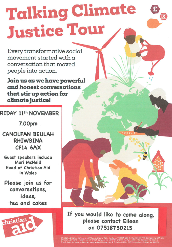 With the #climateemergency creating havoc around the world, it’s time to talk about what we can do. Come over to Canolfan Beulah on 11 November to join in. #climatejustice