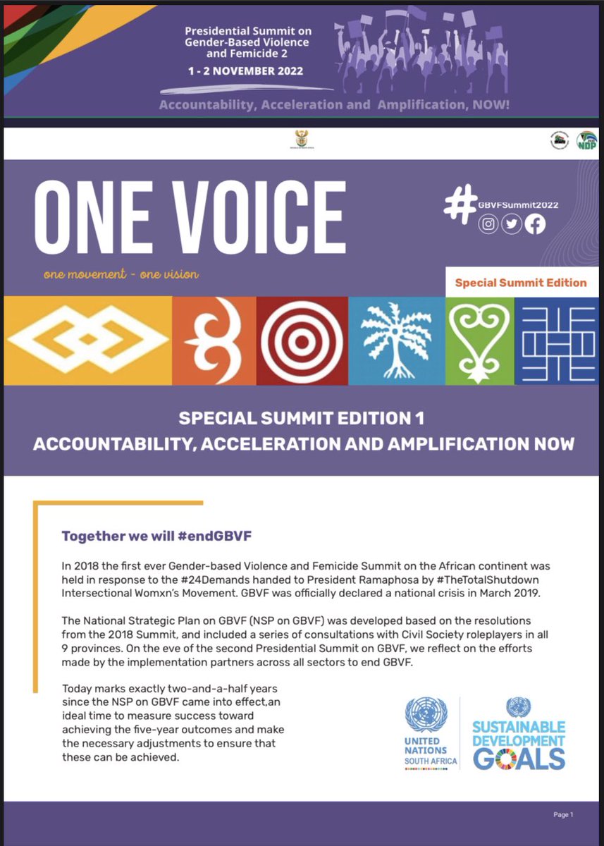 📣 Grab a copy! Click here: gbvf.org.za/summit-updates/ Download the Pre-Summit edition of the One Voice. It contains all the pre-summit activities from webinar’s to the provincial summit as well as Information on the Clinics at the #gbvfsummit2022