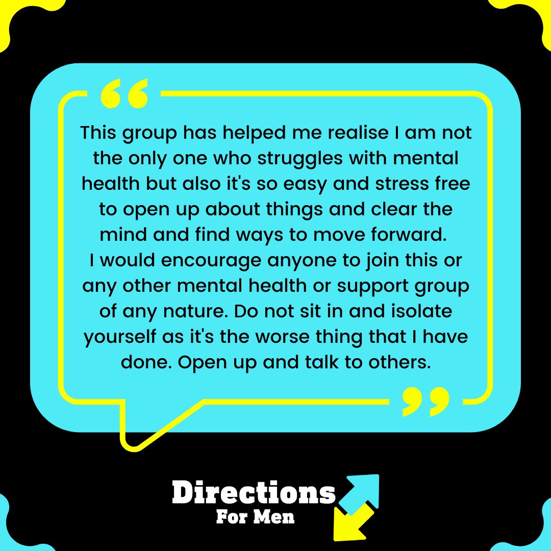 "I would encourage anyone to join this or any other mental health or support group of any nature" 👏

Words from a chap who attends one of our groups.

Are you struggling? Come and join us.

👉 directionsformen.org.uk 👈